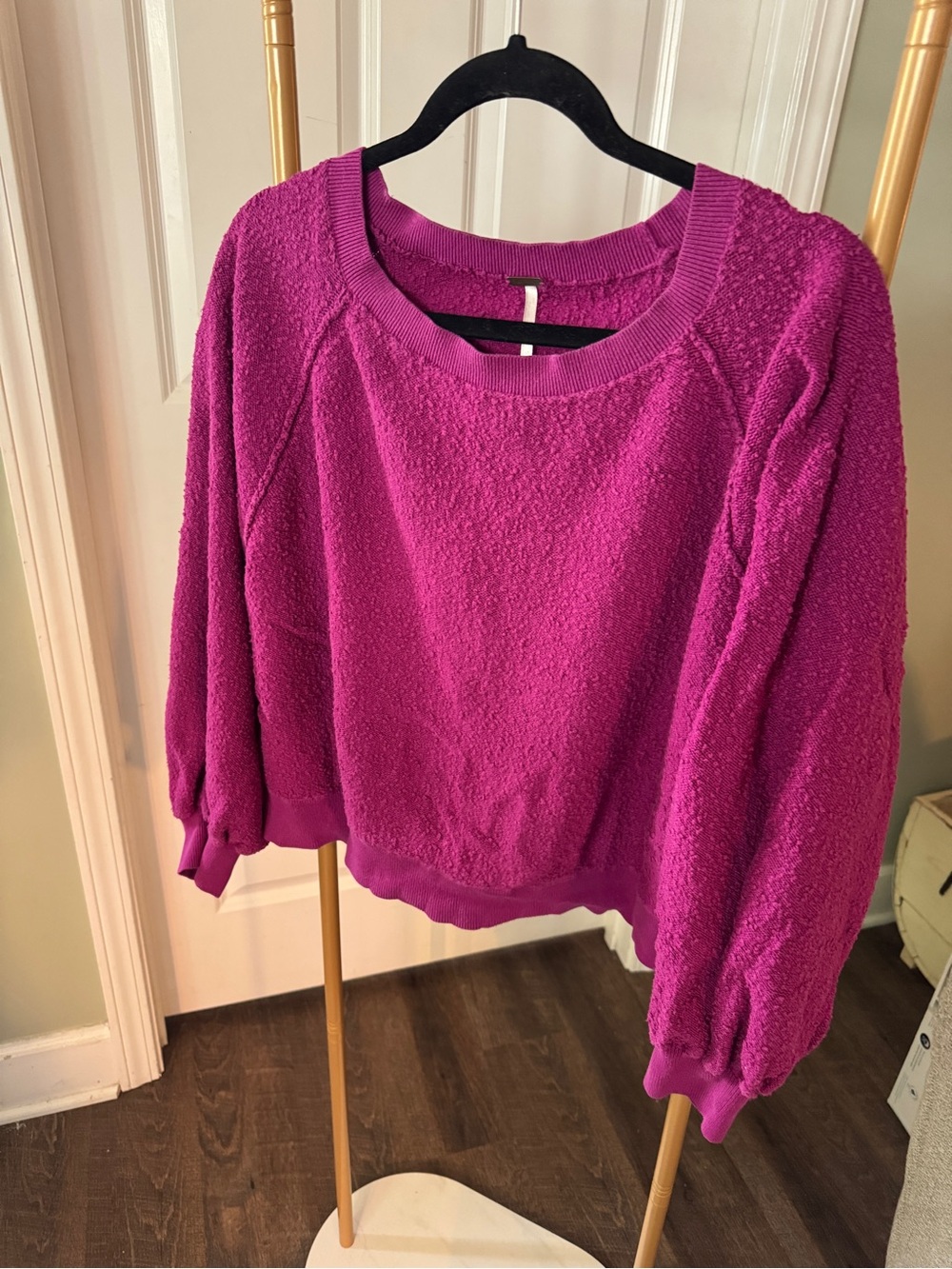 Free People Magenta Textured Crewneck Sweatshirt